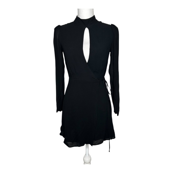 Reformation Ottessa Dress Black Long Sleeve Front Cutout Mini Dress Small - Picture 2 of 9